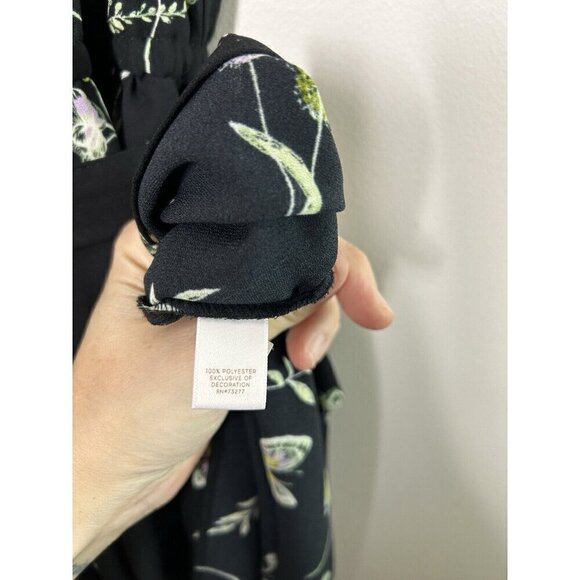 Lauren Conrad Dress Black Floral Short Sleeve & Back Neck Tie Size Medium - Picture 9 of 9